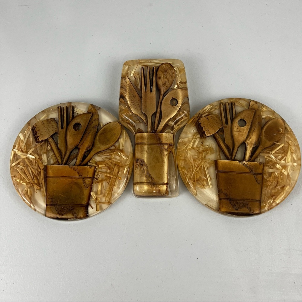 Vintage Lucite Spoon Rest and Trivets